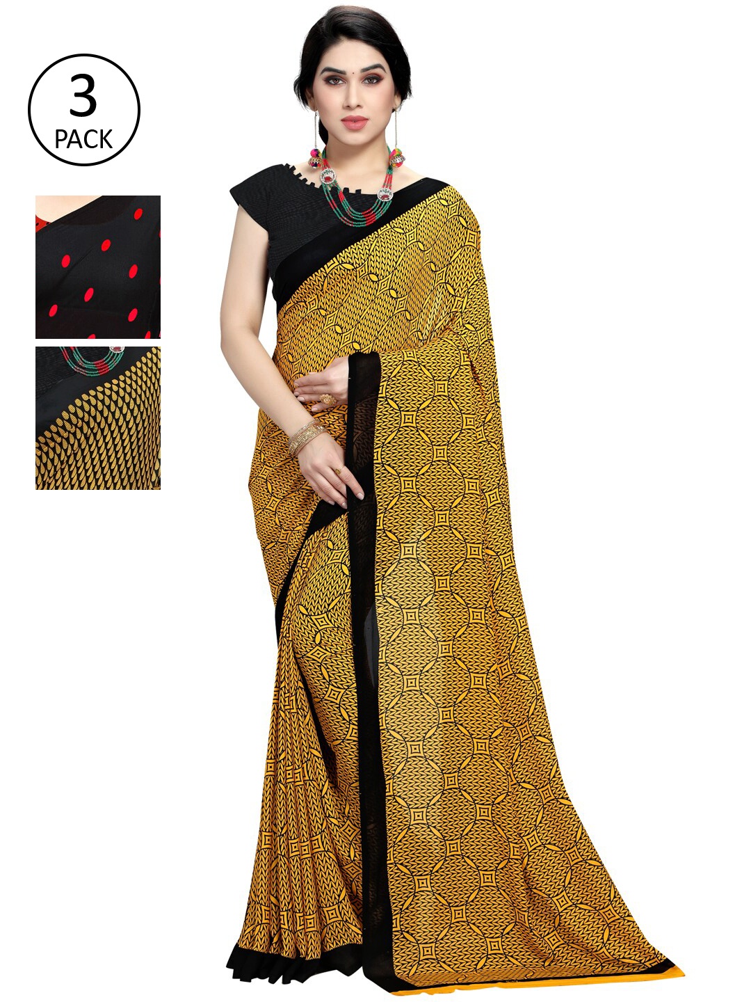 

KALINI Yellow & Red Pack of 3 Printed Saree