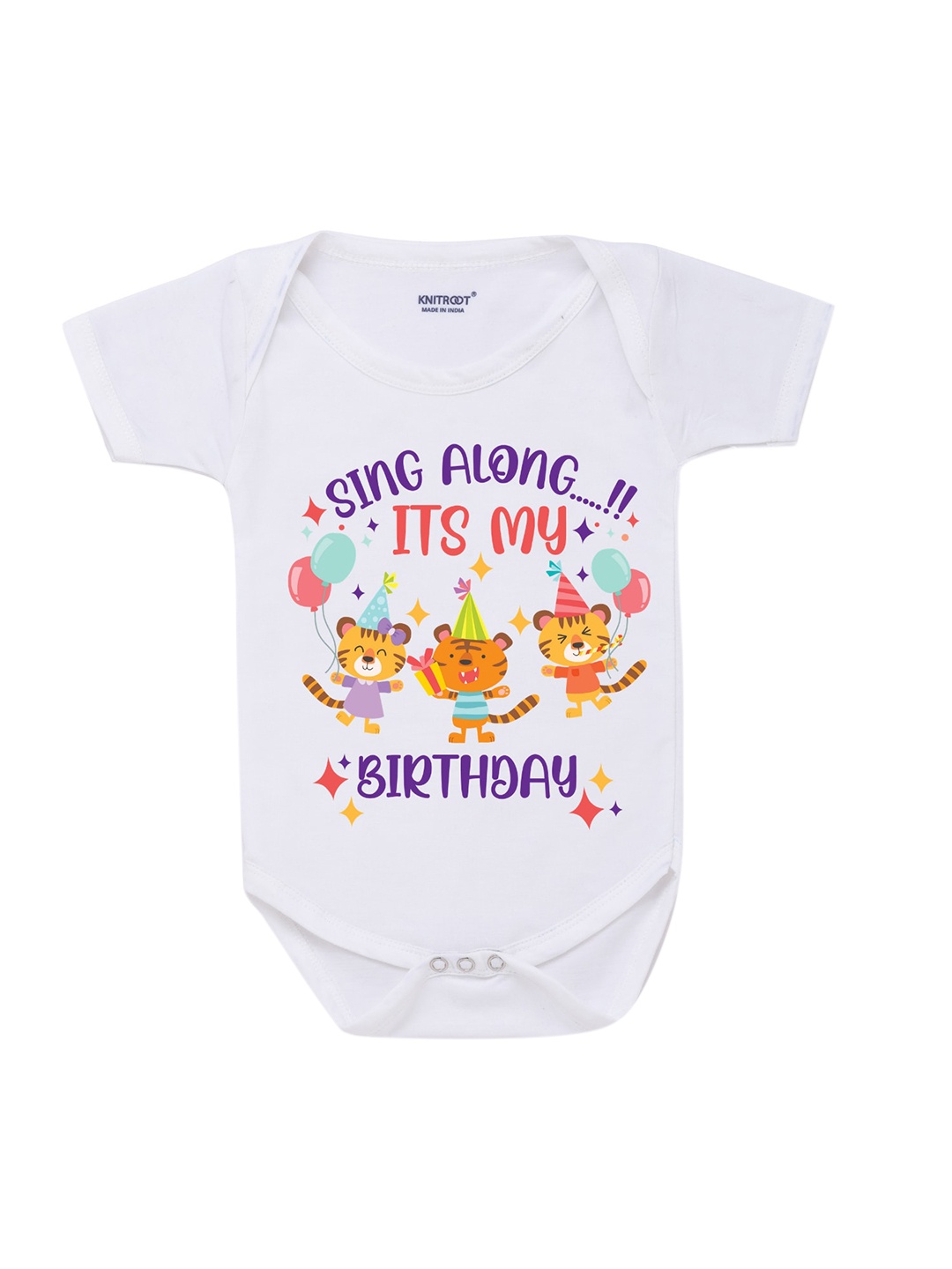 

KNITROOT Infant Kids White Sing Along Printed Bodysuit