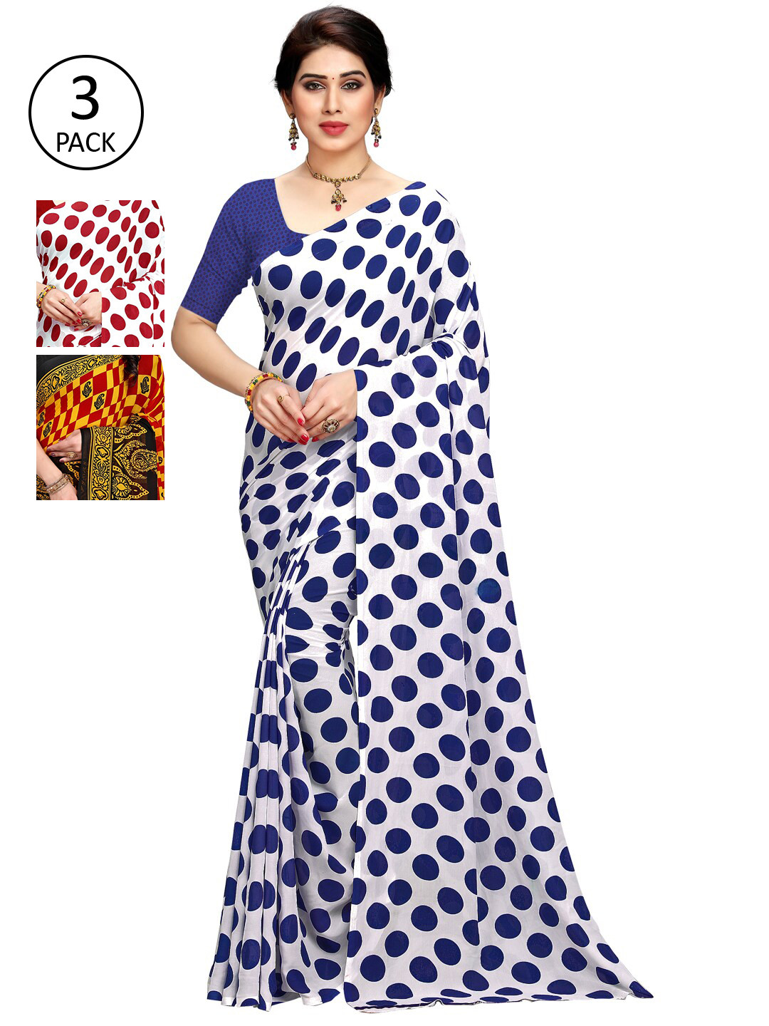 

KALINI Women Pack Of 3 Printed Sarees, White