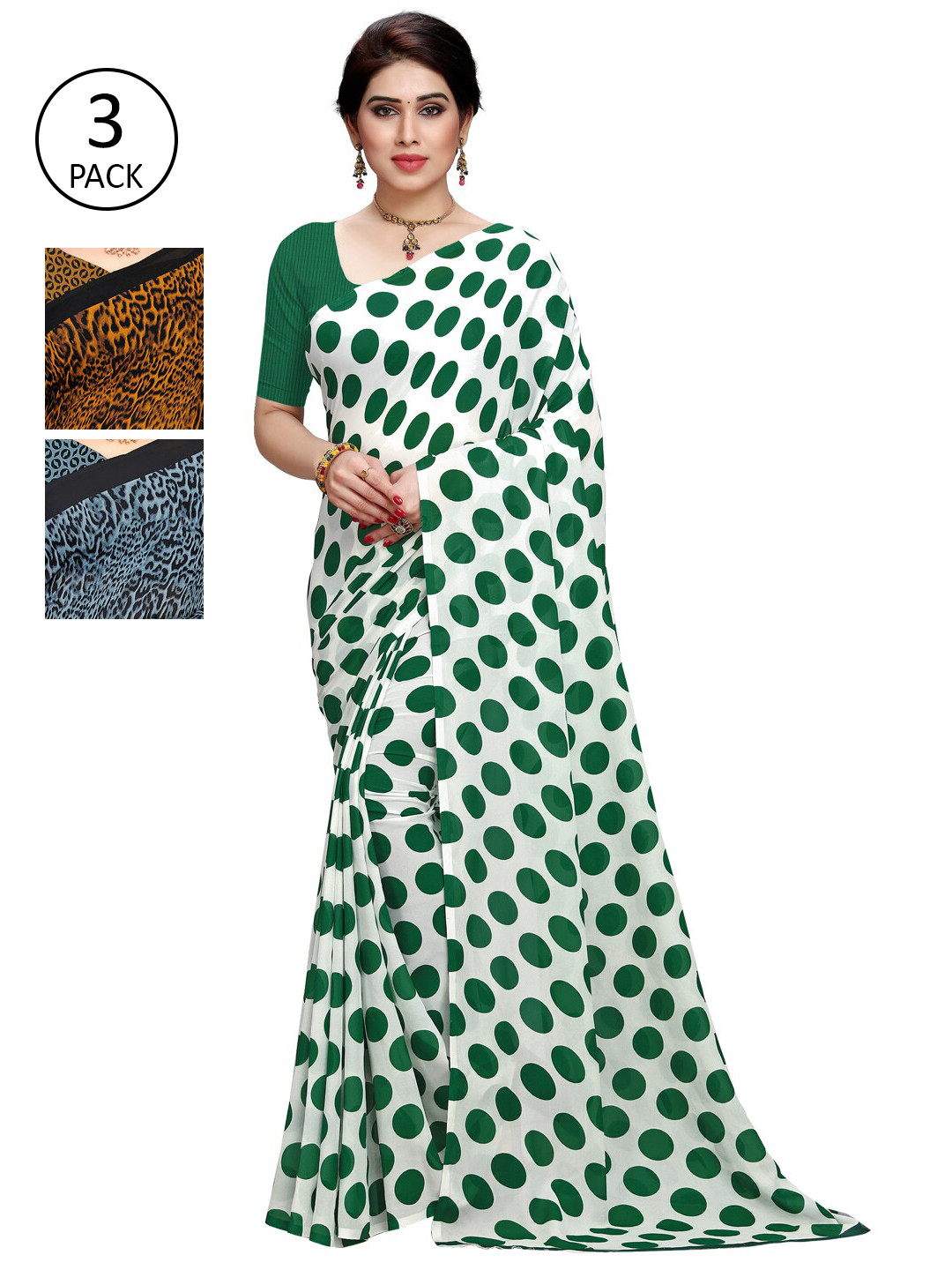 

KALINI Pack Of 3 Multicoloured Poly Georgette Sarees, Multi