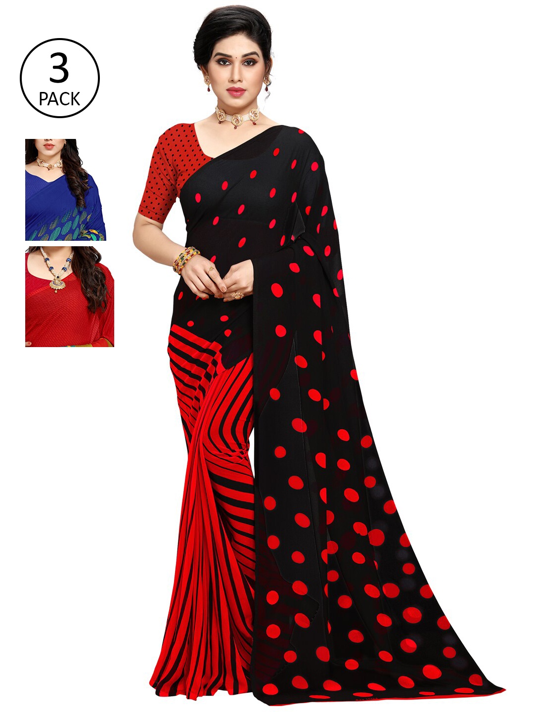 

ANAND SAREES Pack Of 3 Multicoloured Poly Georgette Sarees, Multi