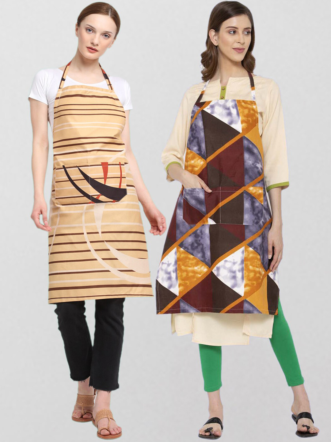 

KLOTTHE Unisex Pack Of 2 Printed Cotton 210 TC Aprons, Beige