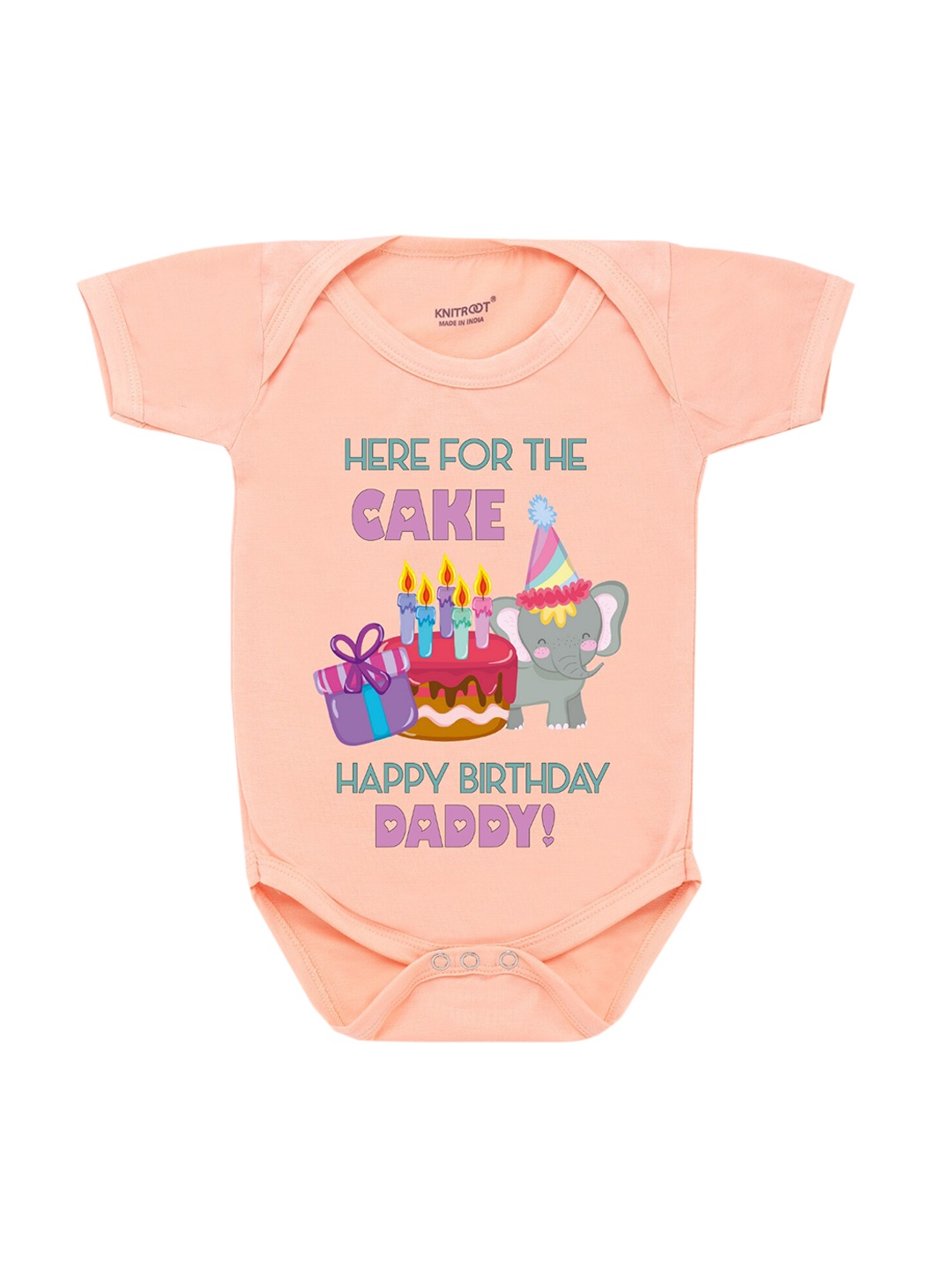 

KNITROOT Infants Peach-Coloured Graphic Printed Bodysuit