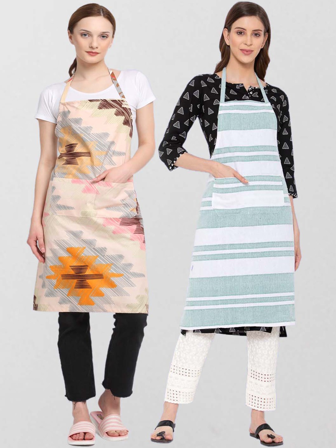 

KLOTTHE Unisex Pack Of 2 Printed 210 TC Cotton Aprons, Beige