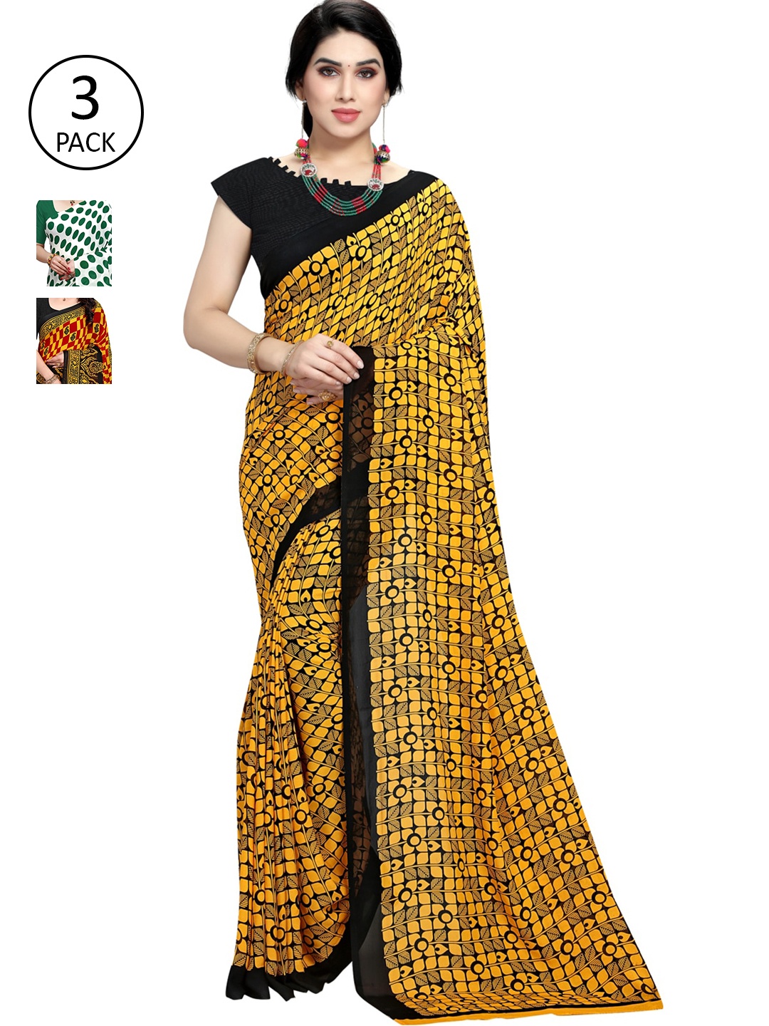 

KALINI Multi Pack of 3 Printed Poly Georgette Saree
