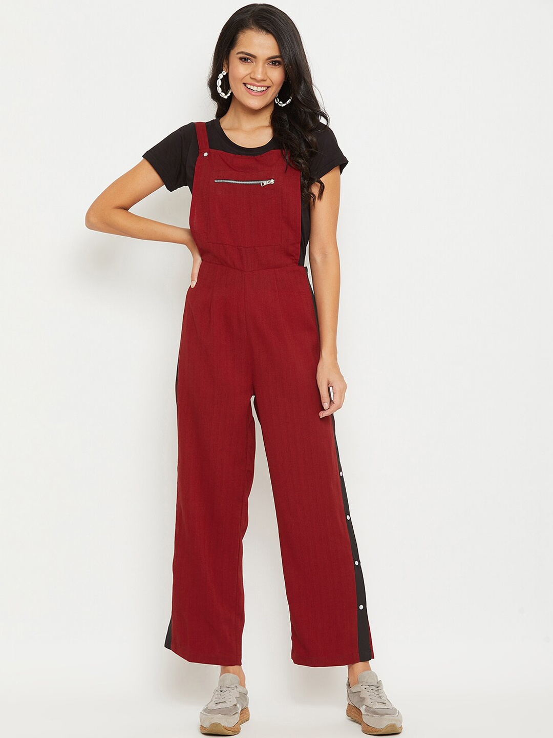 

PANIT Women Maroon Solid Straight Leg Dungarees