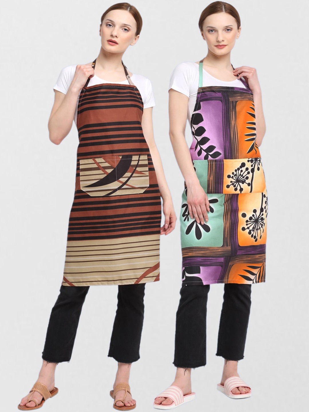 

KLOTTHE Set Of 2 Printed 210TC Cotton Aprons, Brown