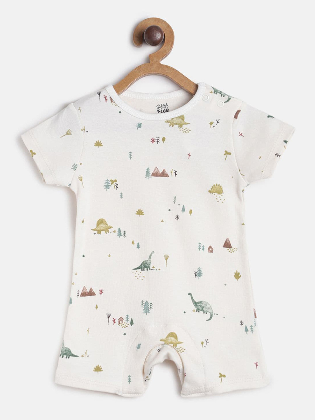 

MINI KLUB Infants Boys White & Olive-Green Printed Pure Cotton Rompers