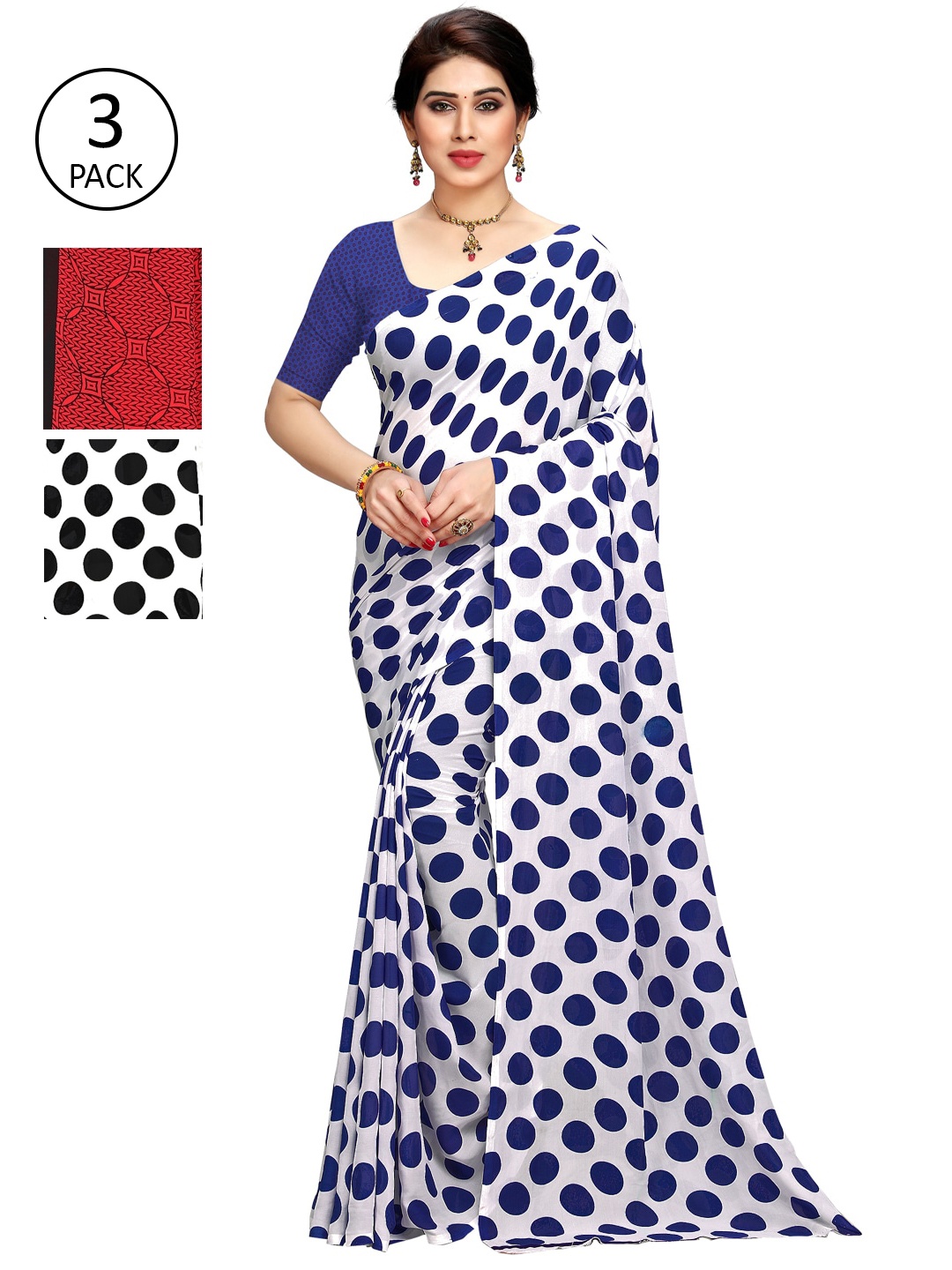 

KALINI Women Pack Of 3 Printed Sarees, Blue