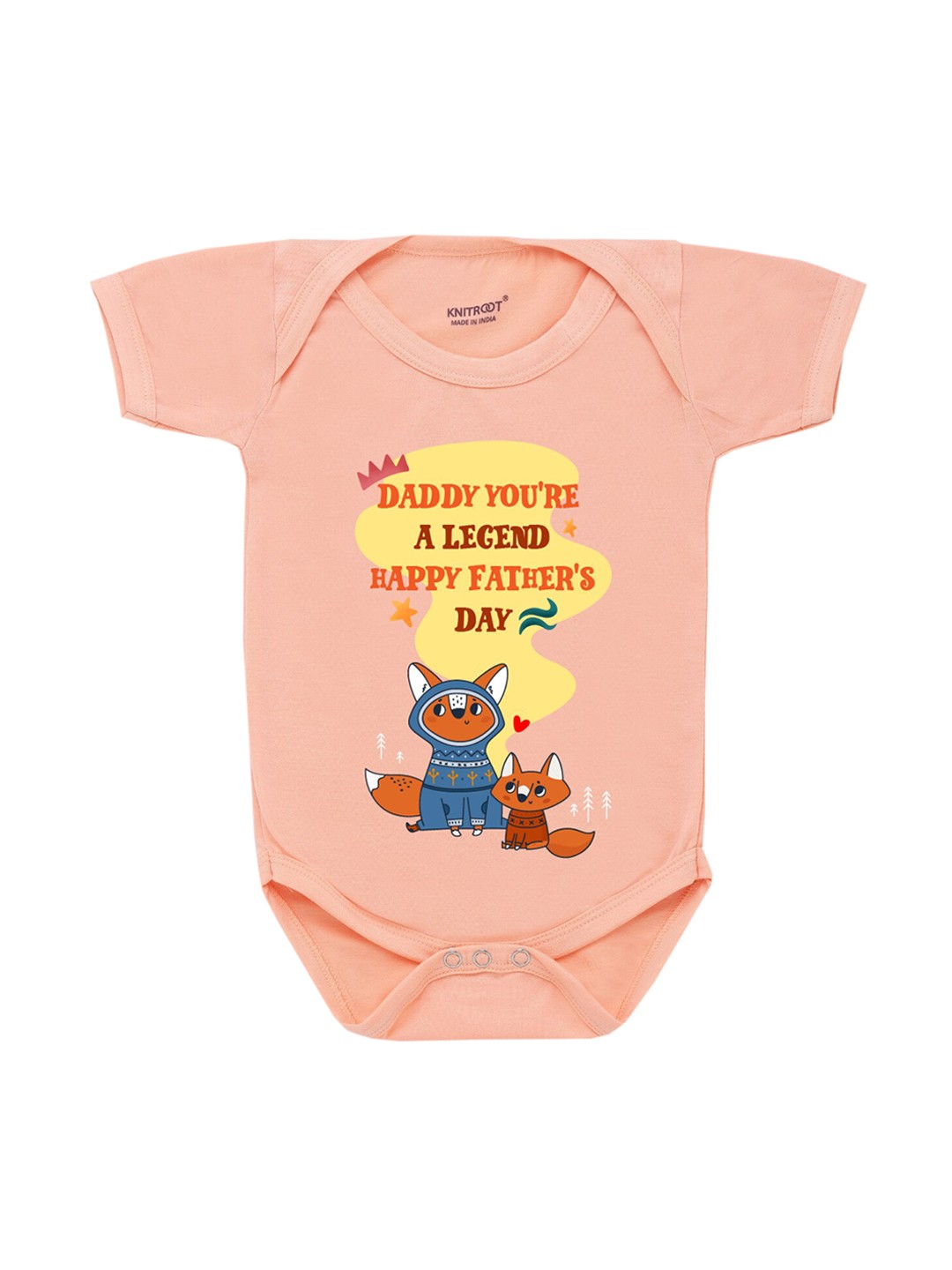 

KNITROOT Infant Kids Peach-Coloured & Yellow Printed Bodysuit
