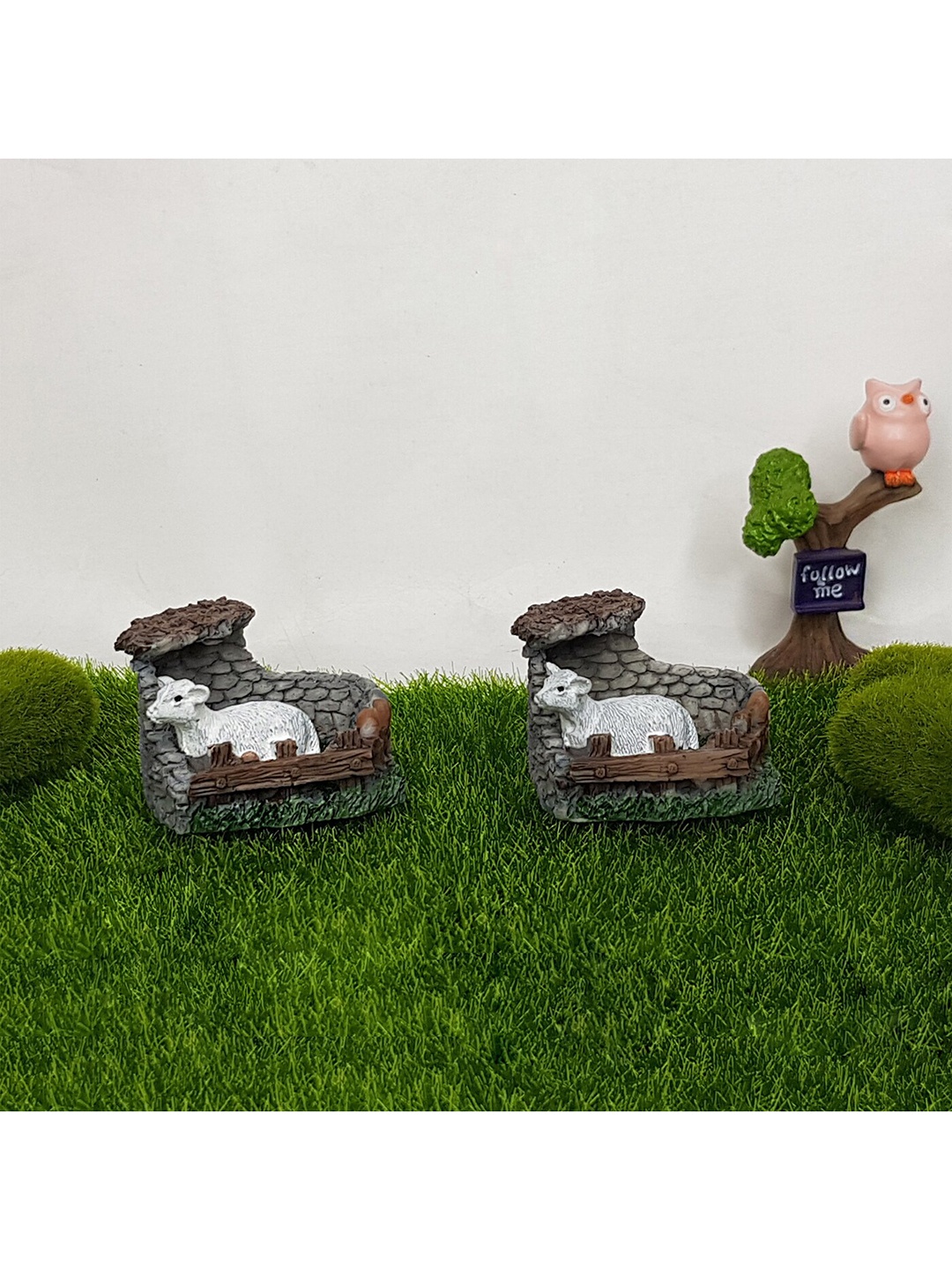 

Wonderland Set Of 2 White & Grey Sheep Well Miniature Fairy Garden Accessories