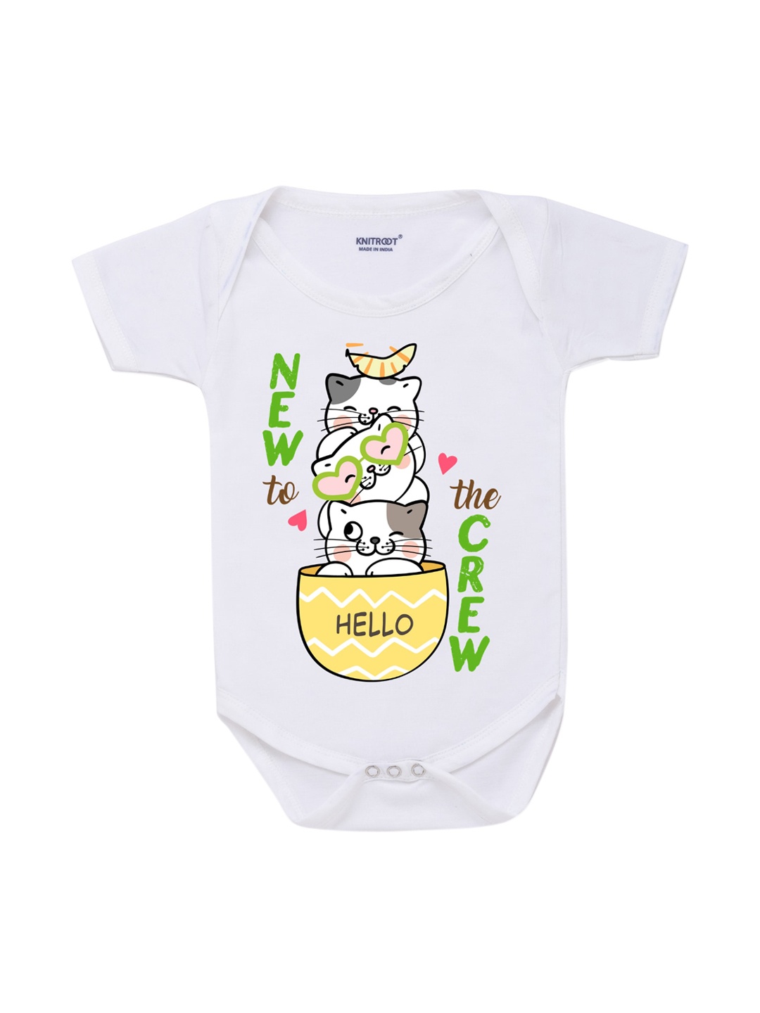 

KNITROOT Infant Kids White & Green Printed Bodysuit