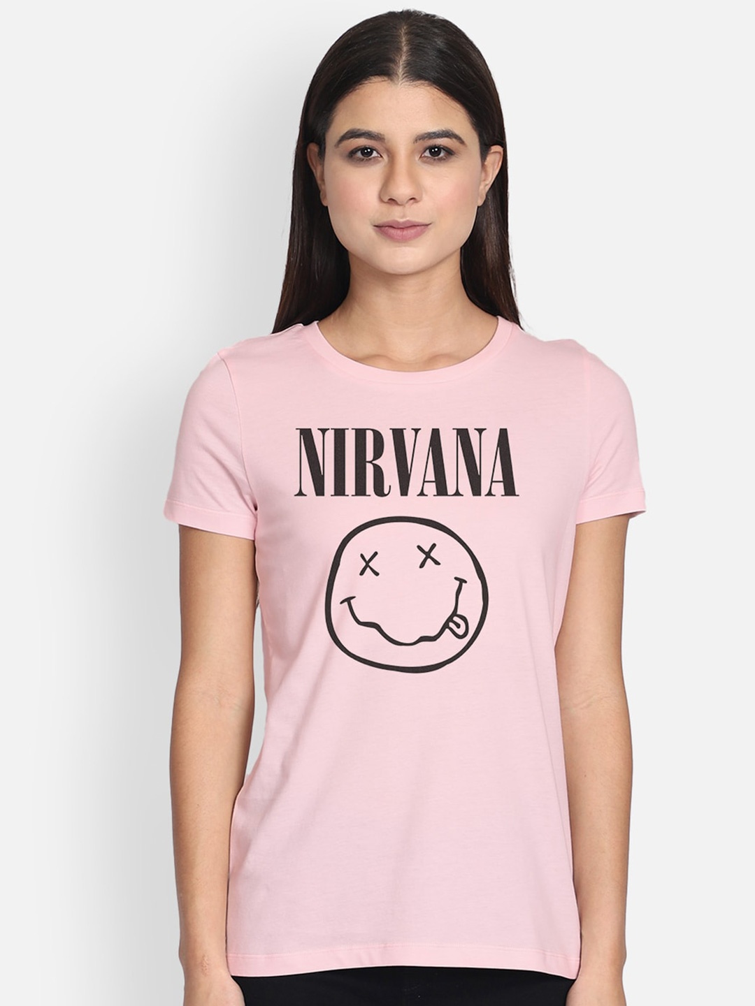 

Free Authority Women Pink Nirvana Printed Pure Cotton T-shirt