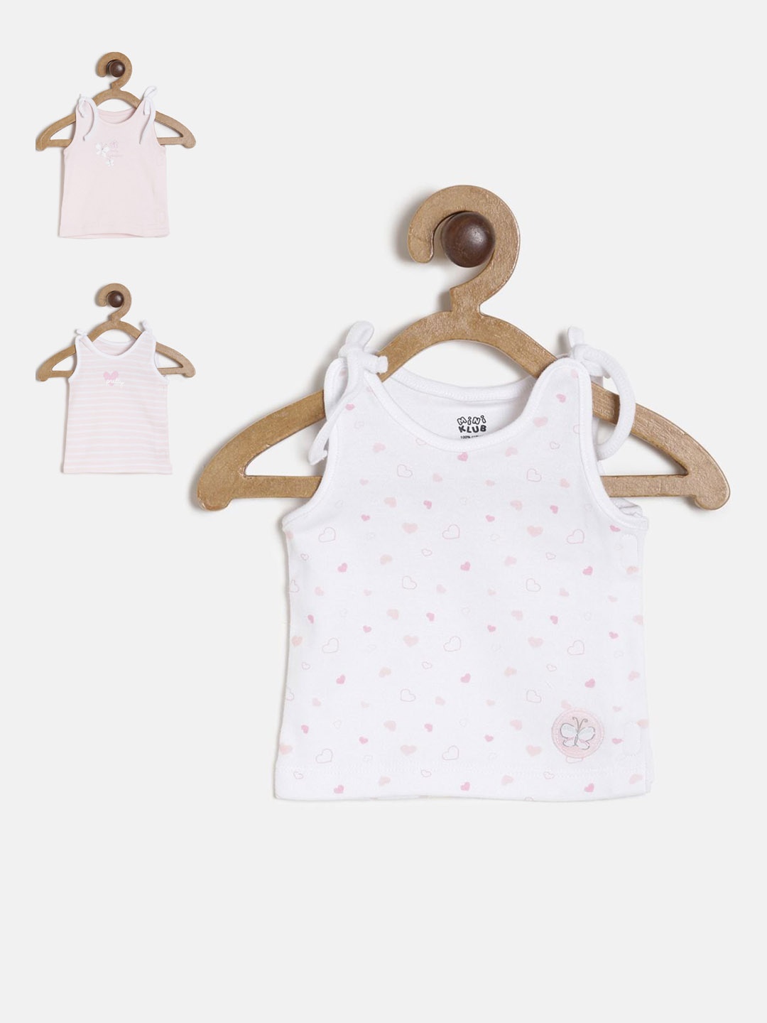 

MINI KLUB Girls Pack Of 3 Pink & White Printed Pure Cotton Innerwear Vests