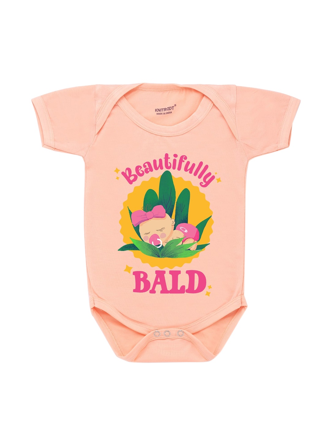 KNITROOT Infants Peach-coloured & Green Printed Bodysuit