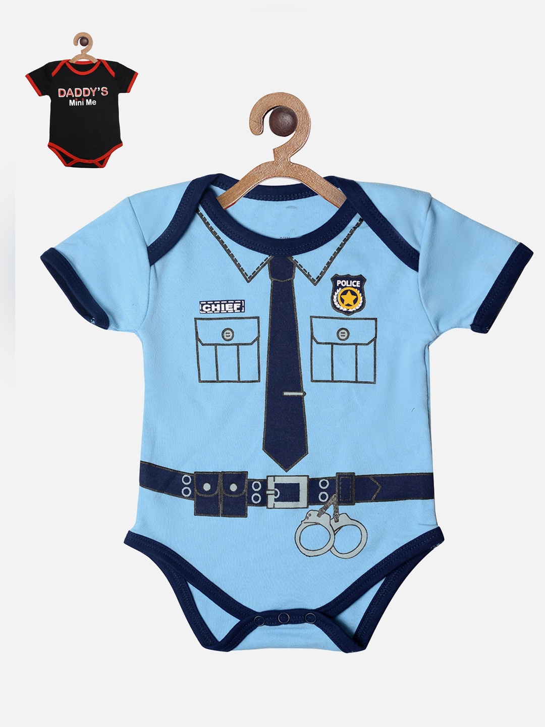 

TINY HUG Unisex Kids Pack of 2 Blue & Black Printed Cotton Rompers
