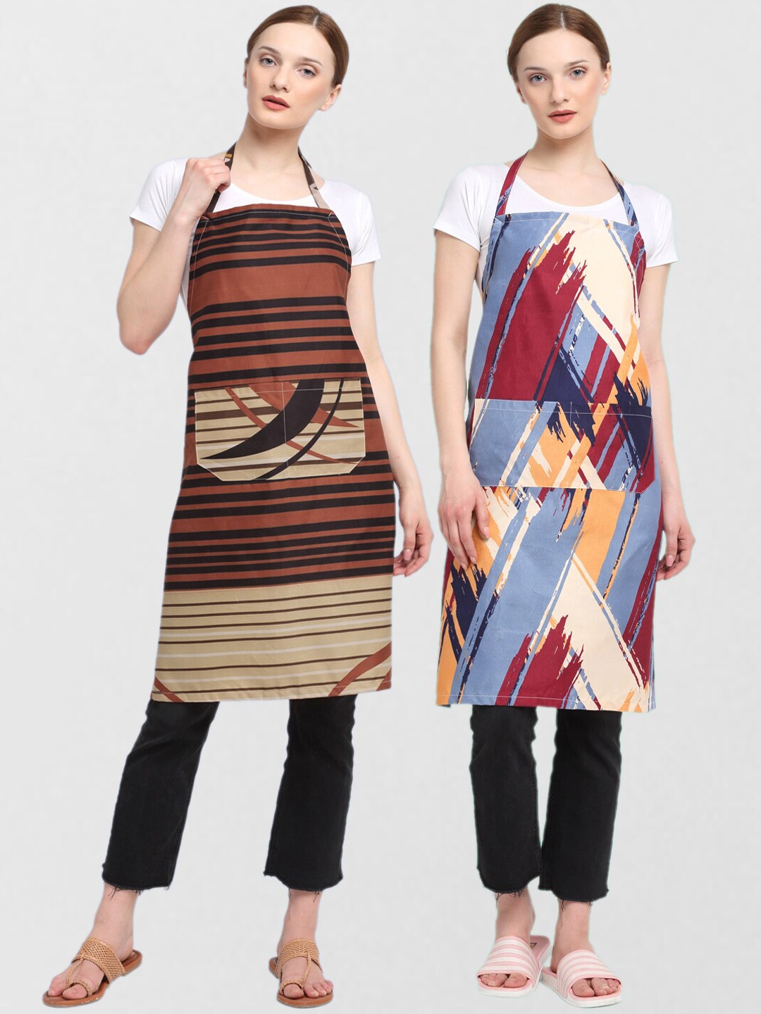 

KLOTTHE Pack Of 2 Printed 210 TC Cotton Aprons, Brown