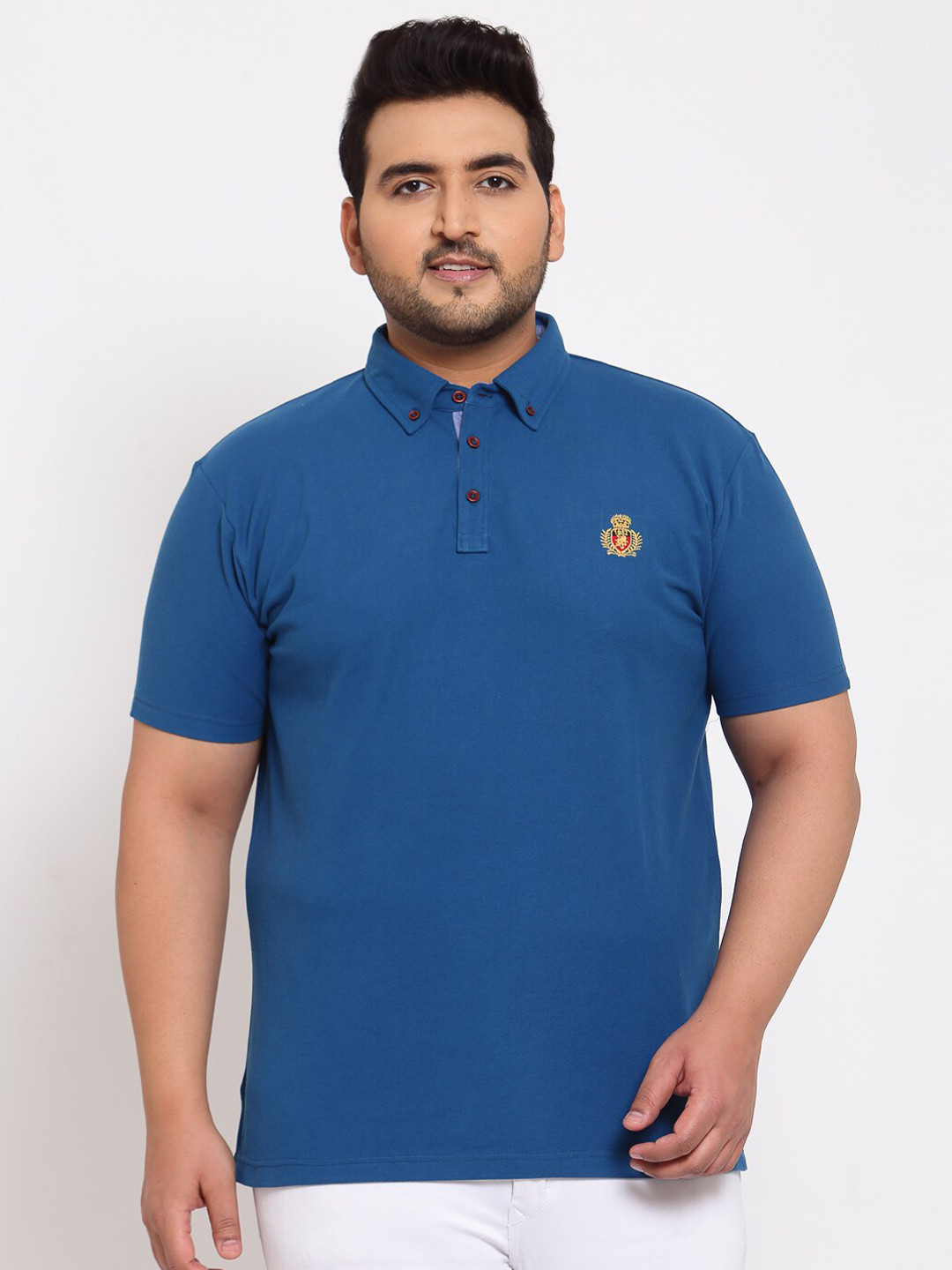

plusS Men Blue Polo Collar T-shirt