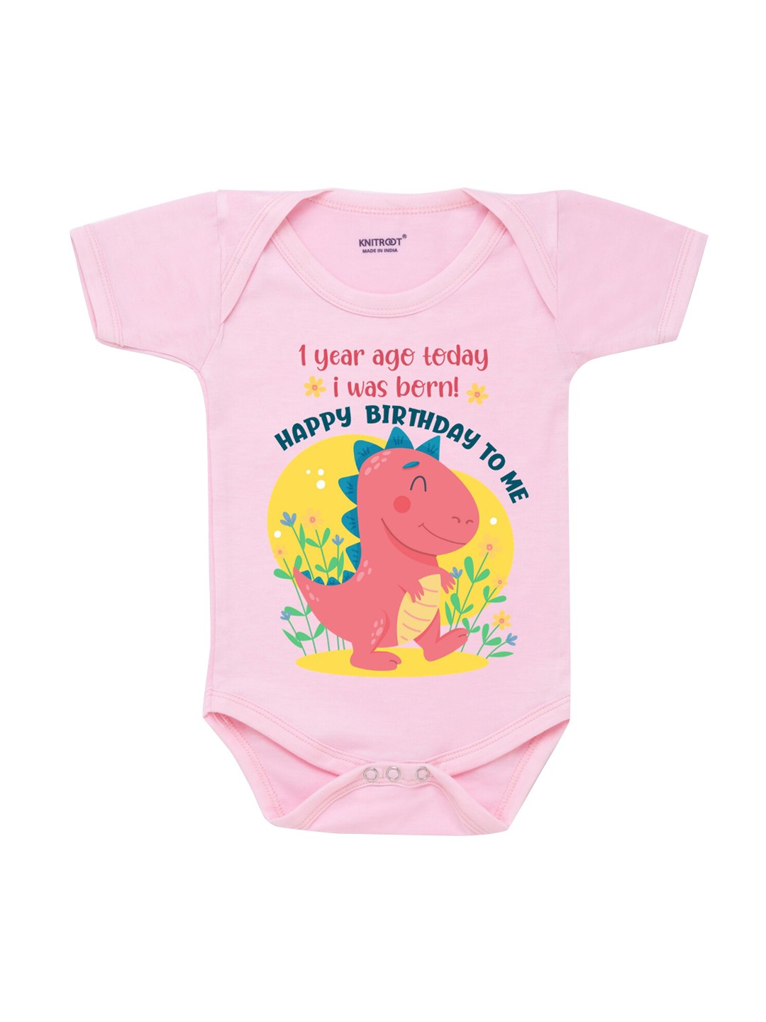 

KNITROOT Infants Kids Pink & Yellow Printed Body Suit