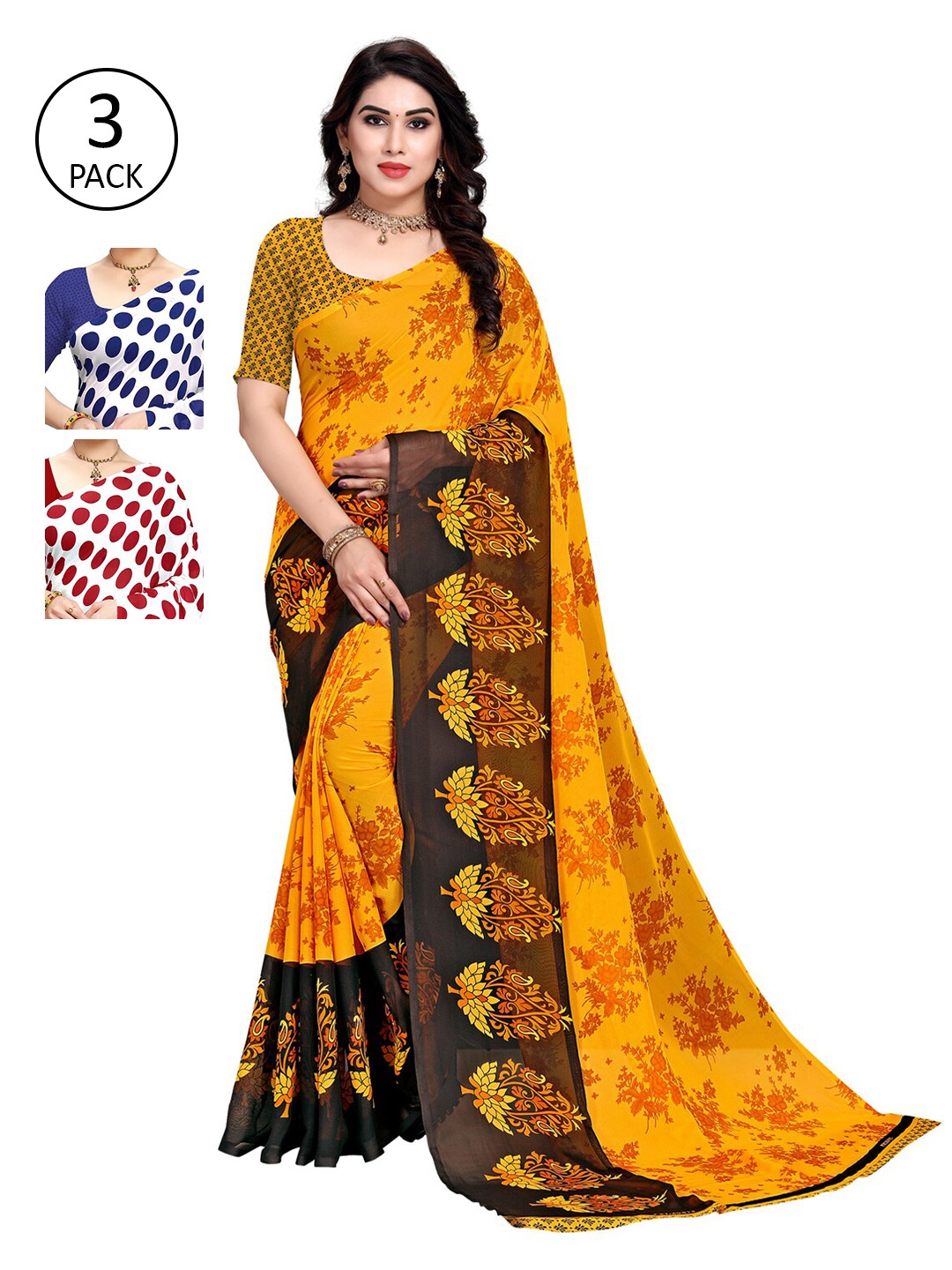 

KALINI Multi Pack of 3 Printed Poly Georgette Saree