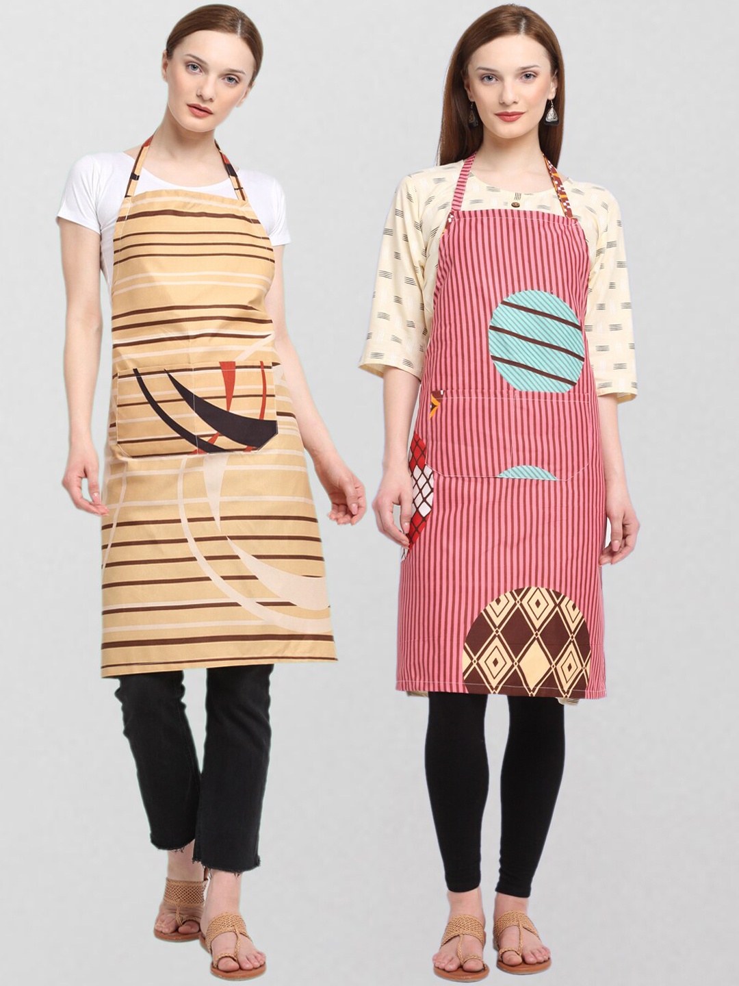 

KLOTTHE Pack Of 2 Printed 210 TC Cotton Aprons, Pink