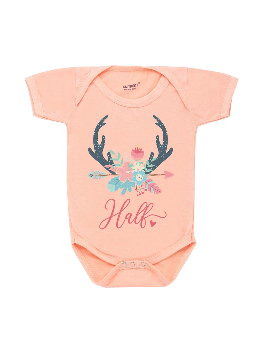 

KNITROOT Infant Kids Peach-Coloured Graphic Printed Bodysuit