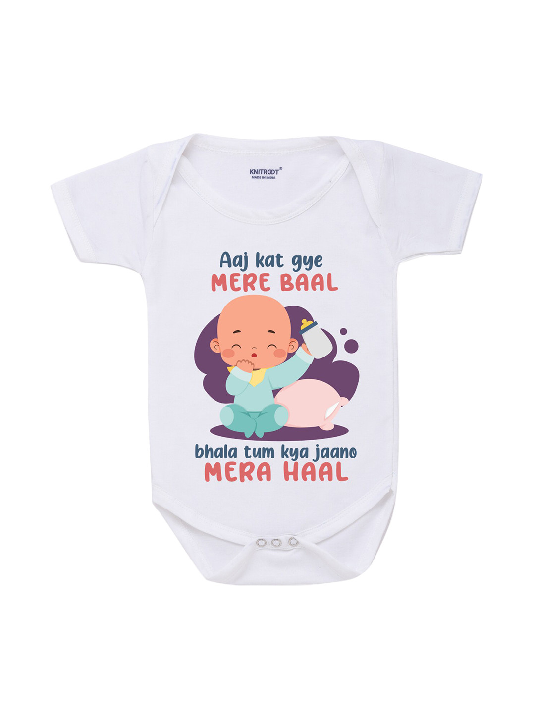 

KNITROOT Infants Boys White & Purple Printed Cotton Rompers