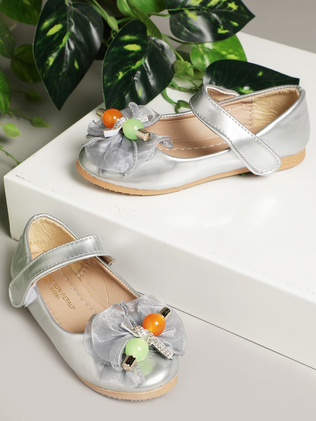

PASSION PETALS Girls Silver Embellished Leather Party Ballerinas Flats