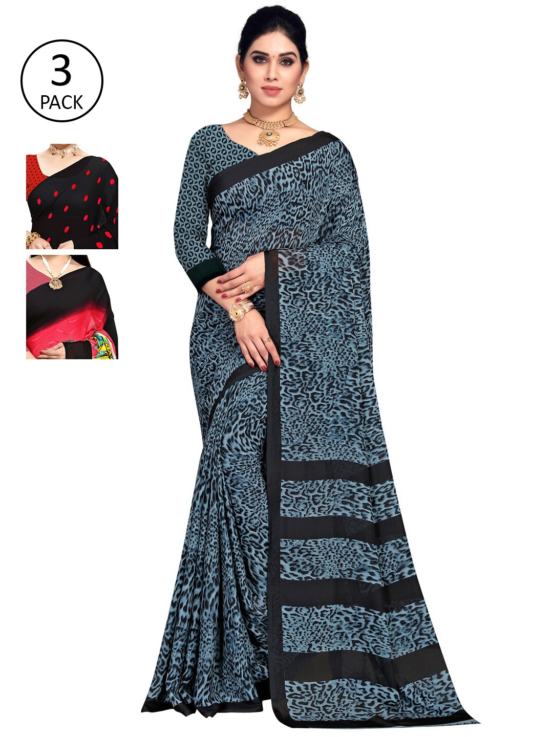 

ANAND SAREES Pack Of 3 Red & Blue Saree