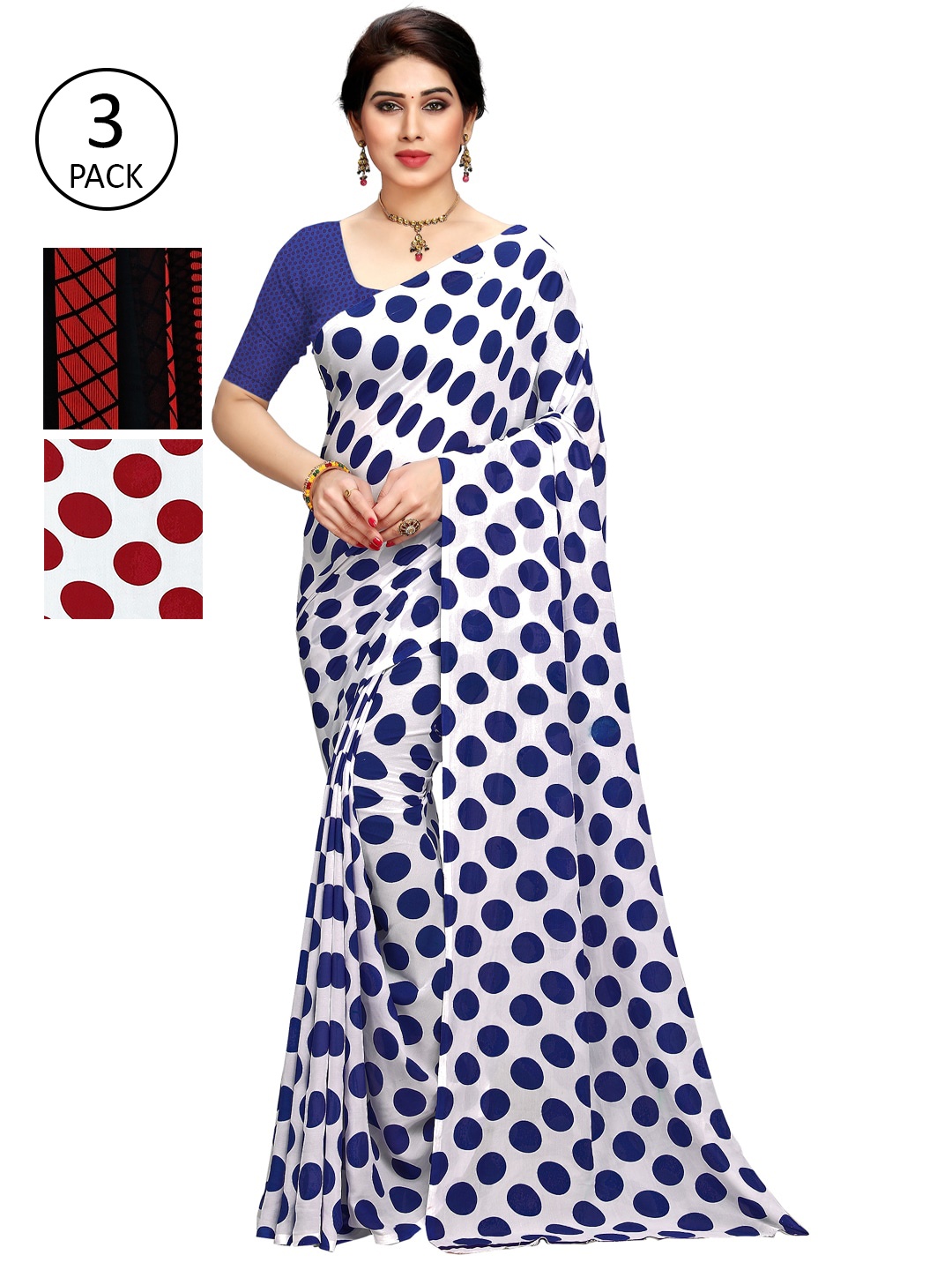 

KALINI White & Red Pack of 3 Printed Saree