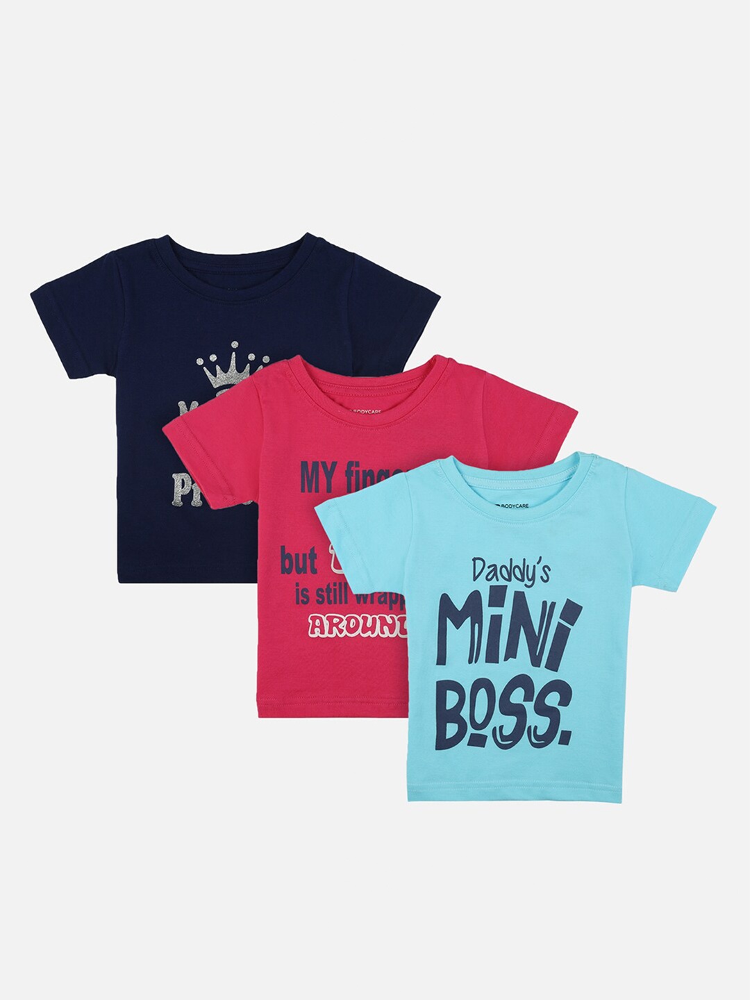

Bodycare Kids Girls Blue & Pink Typography 3 Printed Slim Fit Cotton T-shirt
