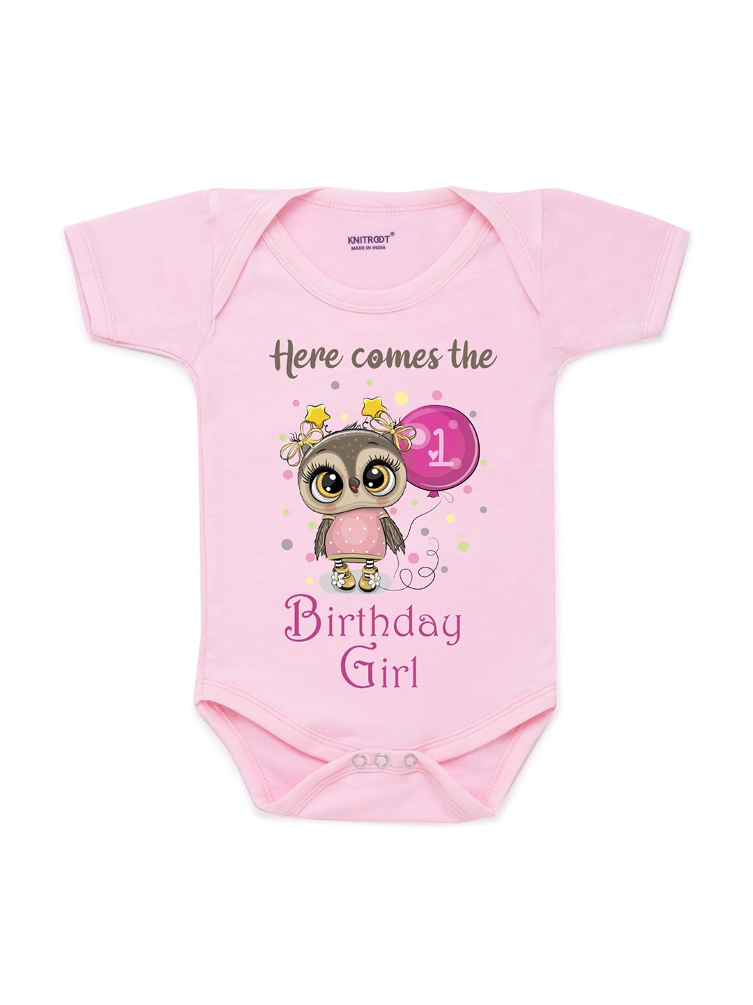 

KNITROOT Infant Kids Pink & Yellow Graphic Printed Bodysuit