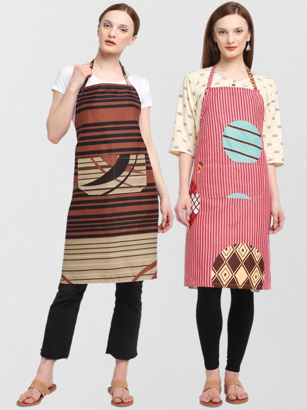 

KLOTTHE Unisex Pack Of 2 Printed 210 TC Cotton Aprons, Brown