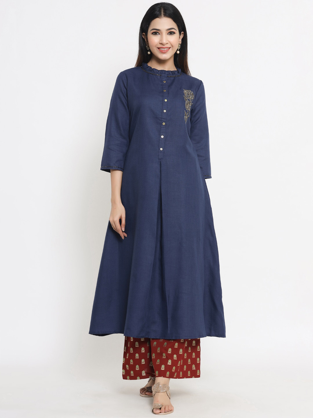 

Sangria Women Navy Blue Ethnic Motifs Handwork Kurta with Palazzos