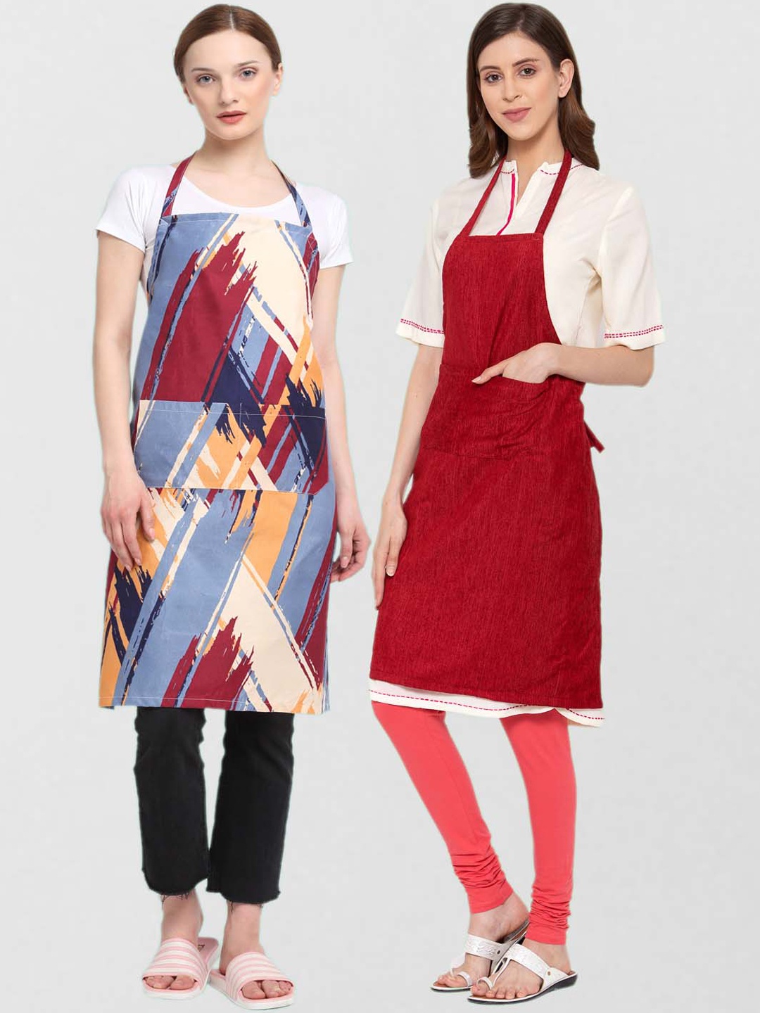 KLOTTHE Unisex Unisex Pack Of 2 Printed Cotton 210 TC Aprons, Maroon