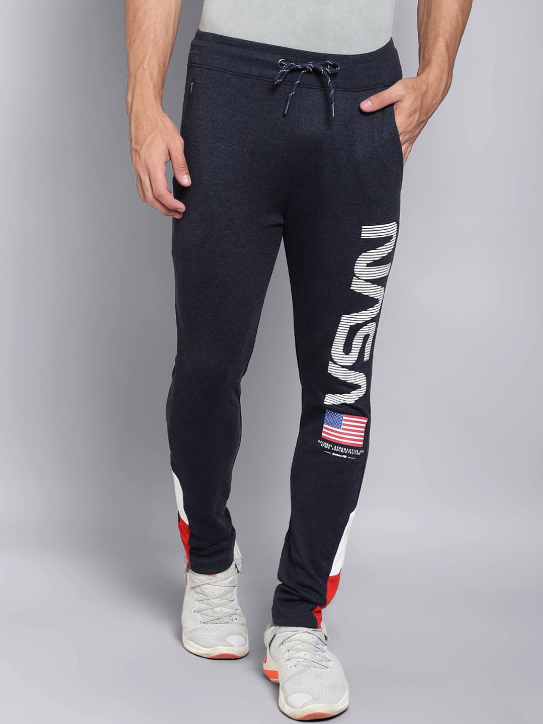 

Free Authority Men Navy Blue & White NASA Printed Straight-Fit Joggers