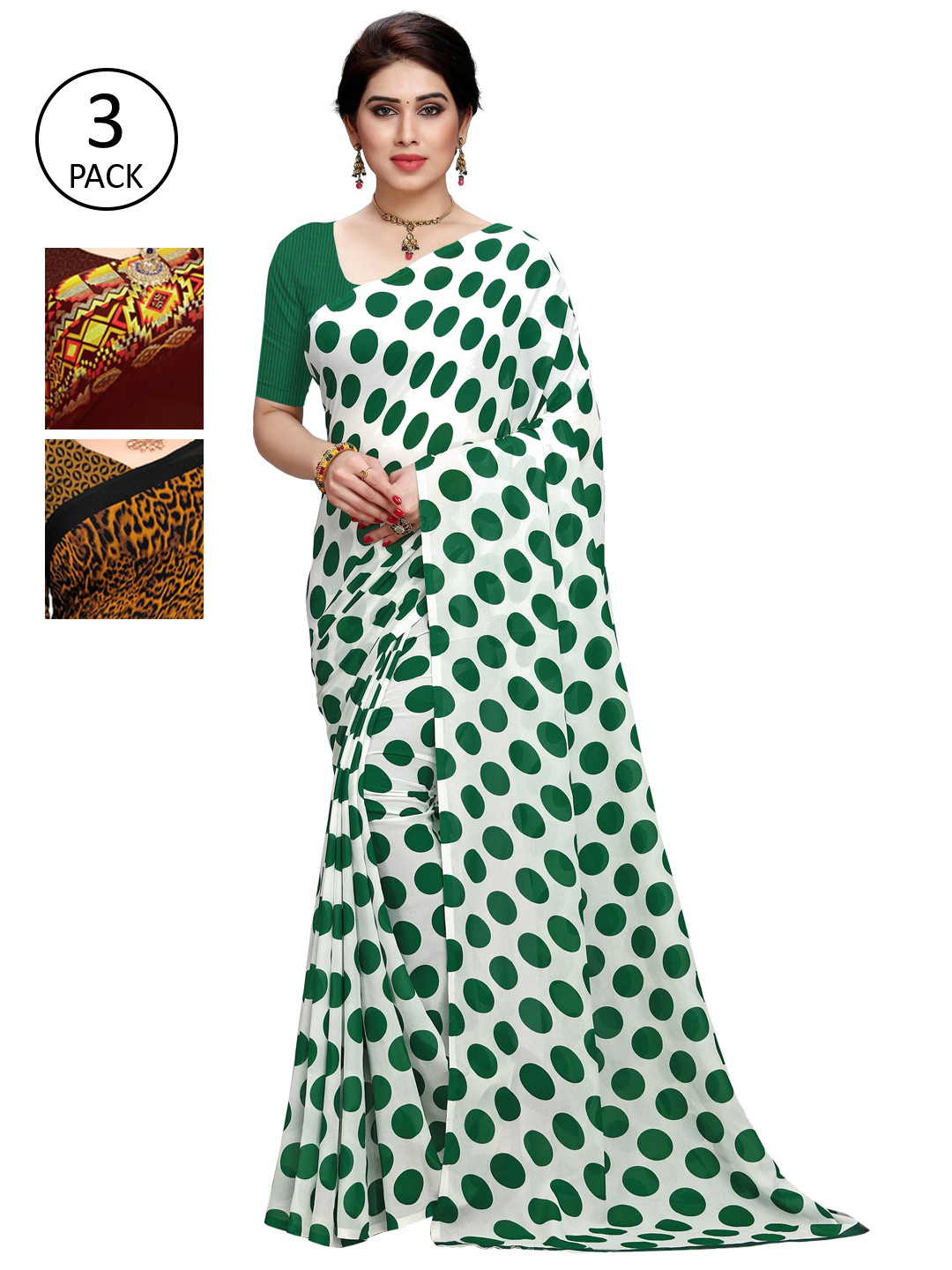 

KALINI Pack of 3 Printed Poly Georgette Saree, Multi