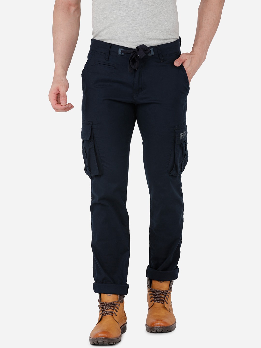 

beevee Men Navy Blue Cargos Trousers
