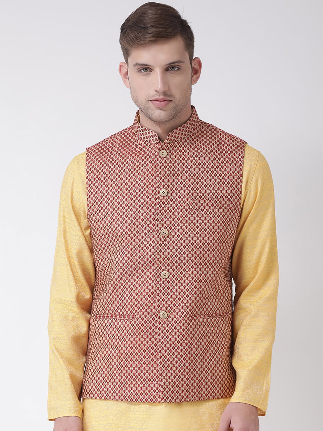 

TABARD Men Maroon Printed Nehru Jacket