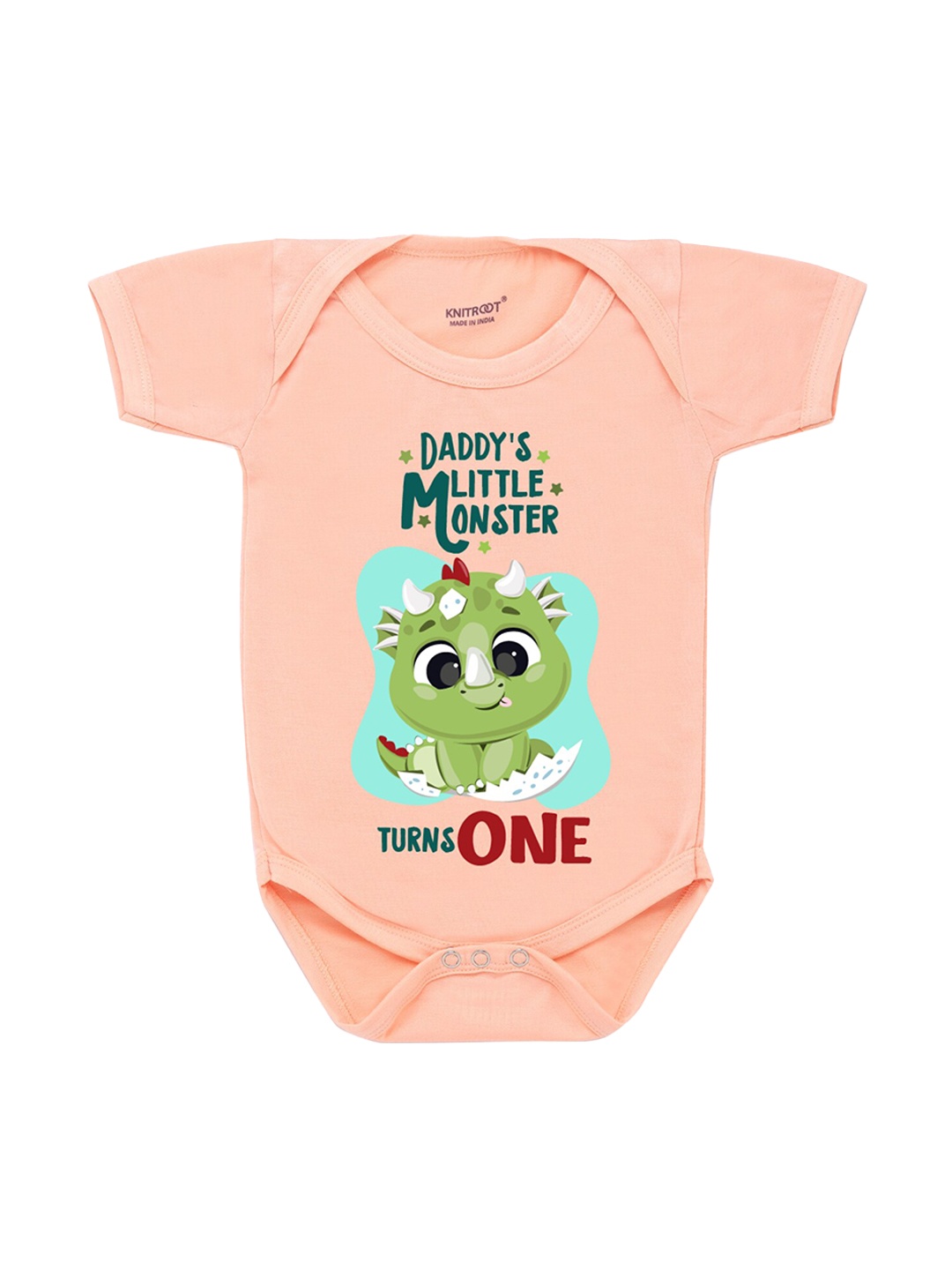 

KNITROOT Infant Kids Peach-Coloured & Green Printed Bodysuit