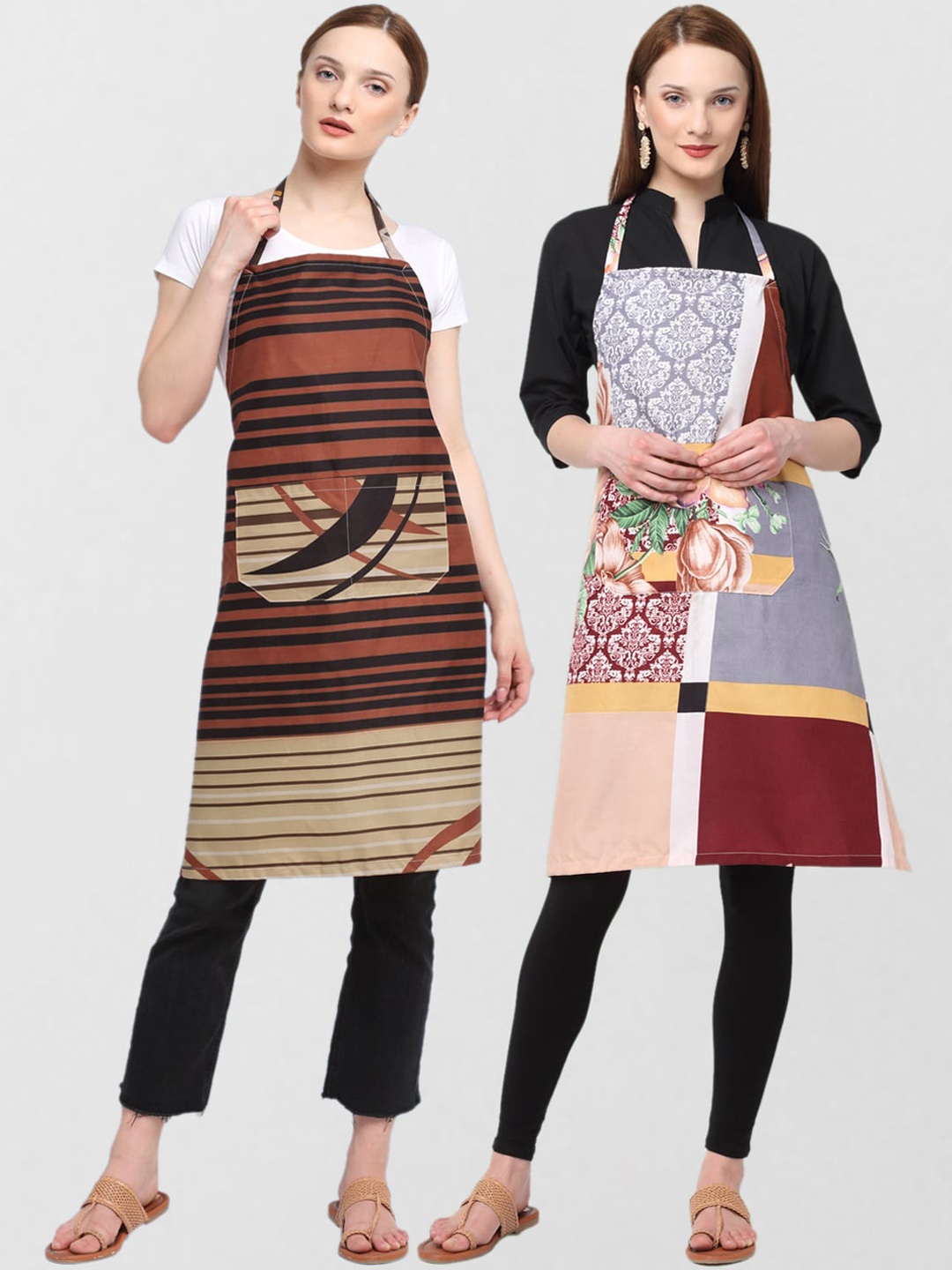 

KLOTTHE Unisex Pack Of 2 Printed 210 TC Cotton Aprons, Brown