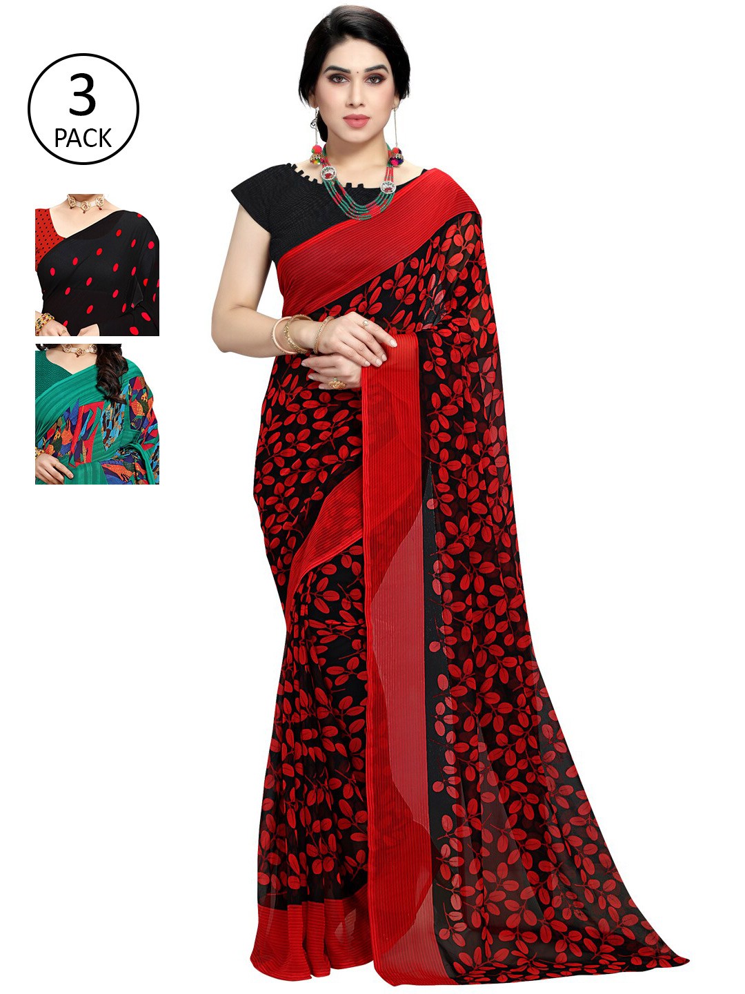 

KALINI Multi Pack of 3 Printed Poly Georgette Saree