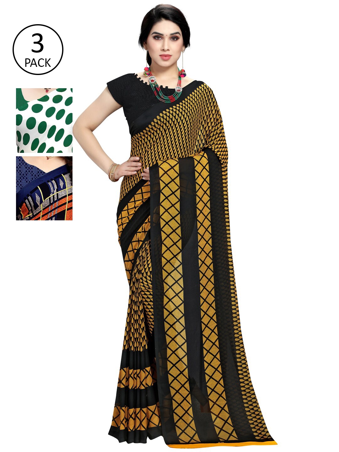 

KALINI Women Pack Of 3 Printed Sarees, Blue