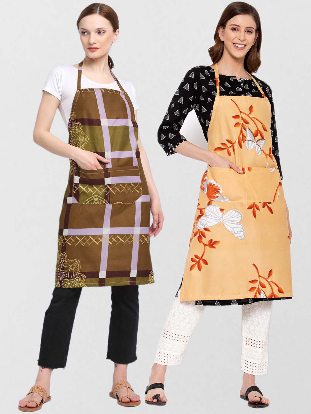 

KLOTTHE Unisex Pack 2 Cotton Printed 210 TC Aprons, Brown