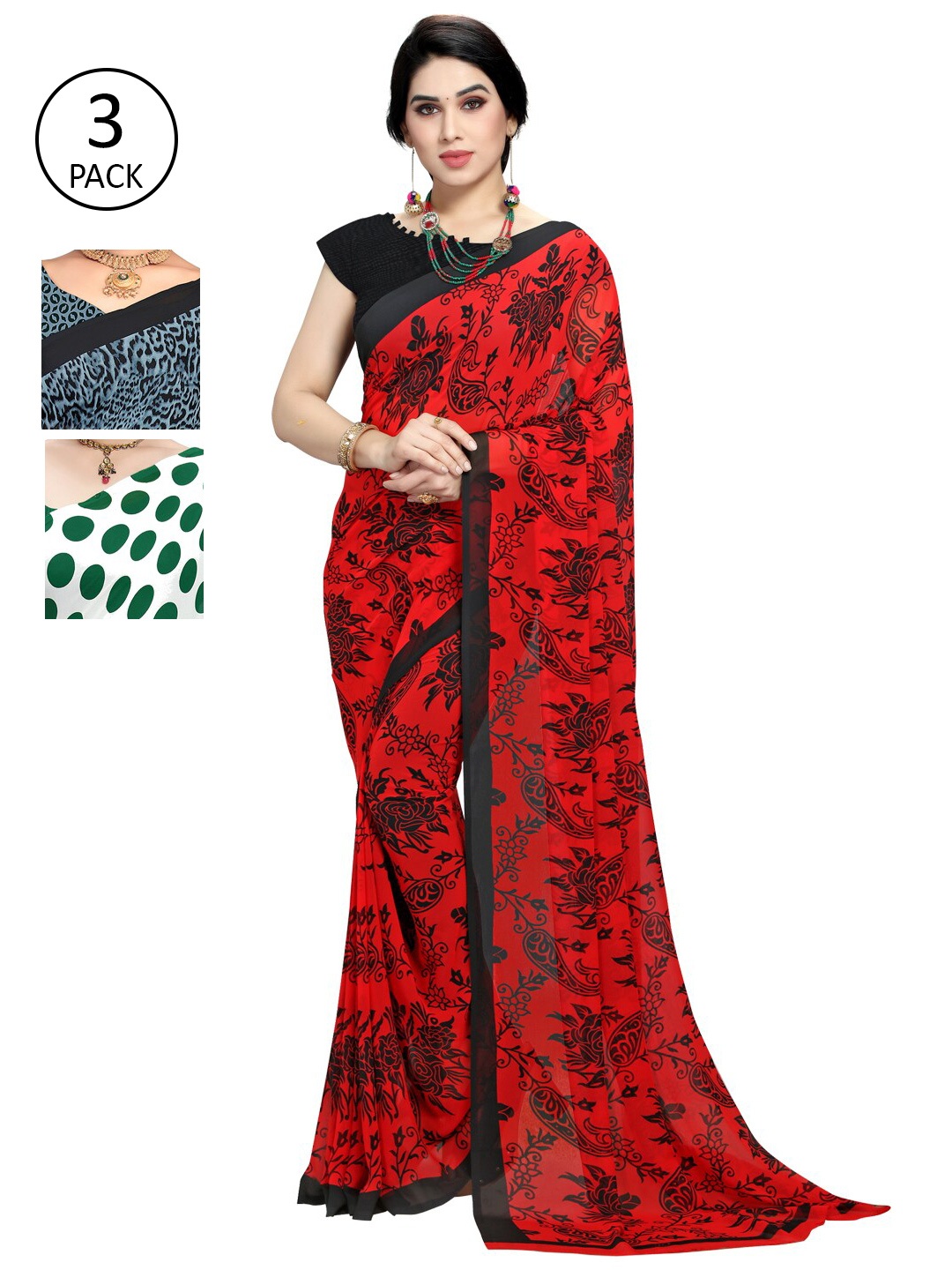 

KALINI Women Pack Of 3 Printed Sarees, White
