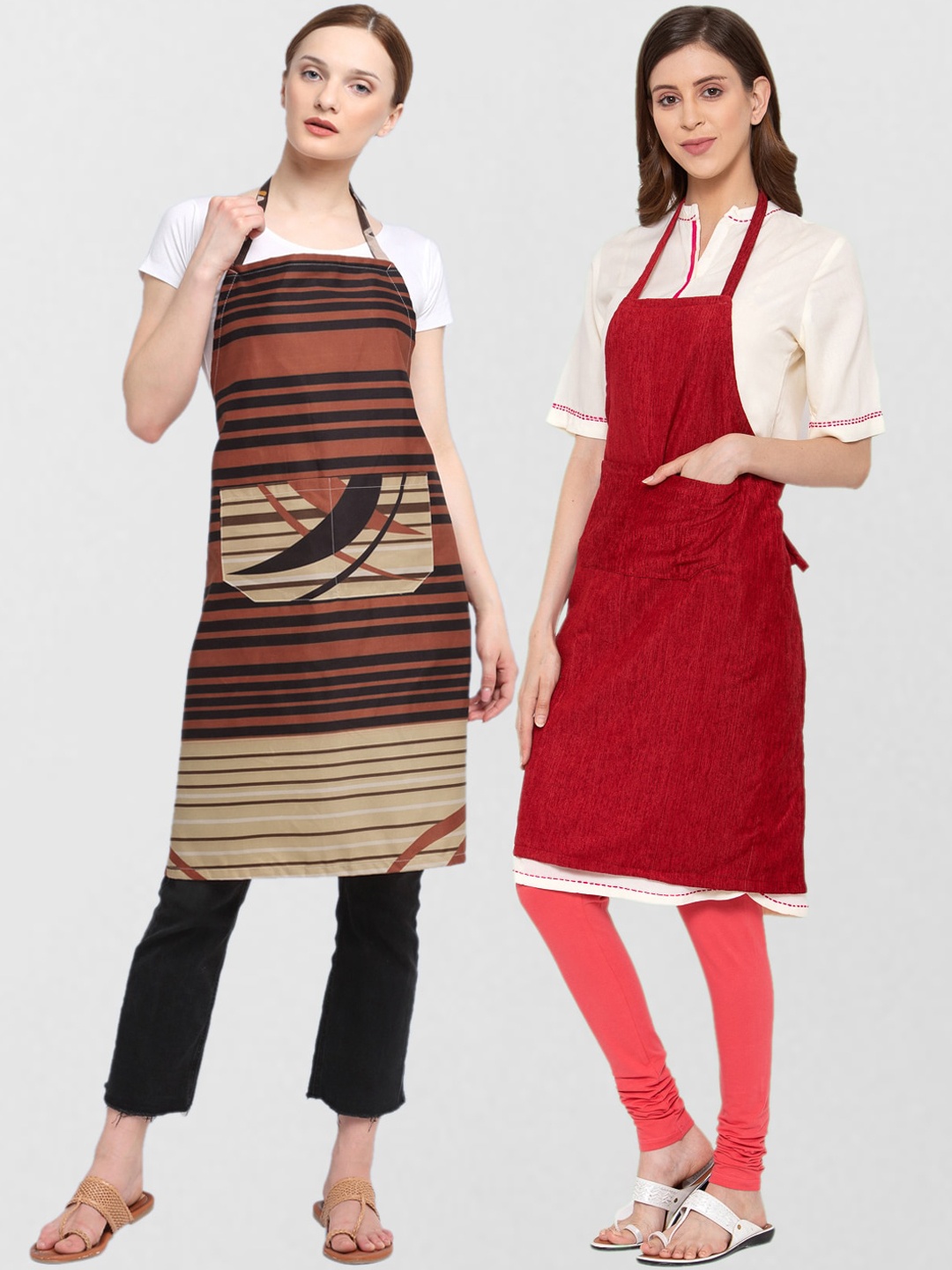 

KLOTTHE Pack Of 2 Printed 210 TC Cotton Aprons, Red
