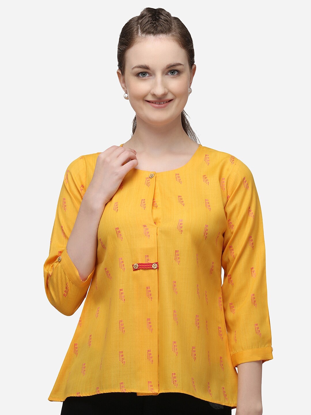 

RAISIN Yellow & Red Embroidered Cotton Peplum Tunic