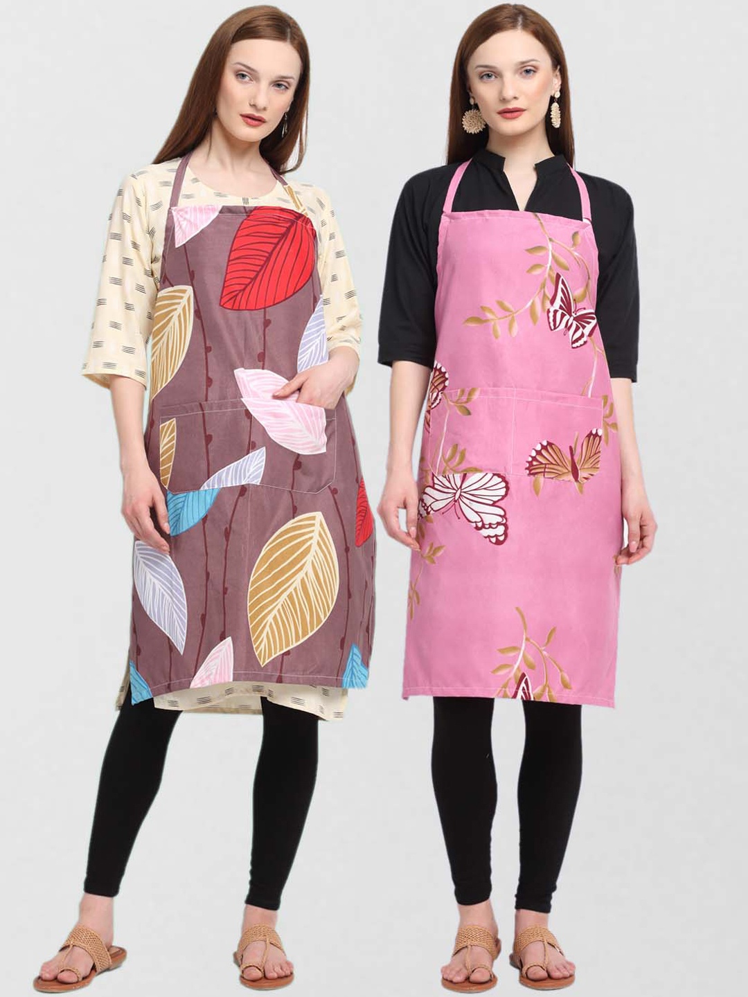 

KLOTTHE Unisex Pack Of 2 Printed 210 TC Cotton Aprons, Brown