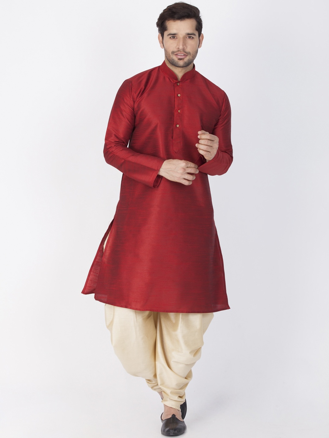 

VASTRAMAY Men Maroon & Beige Kurta with Dhoti Pants