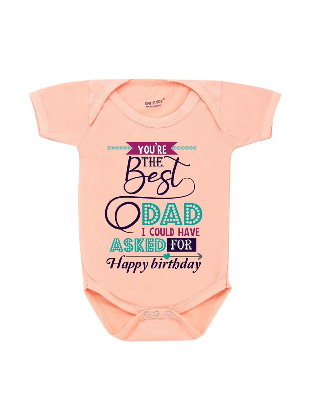 KNITROOT Kids Unisex Peach Typography Printed Bodysuit